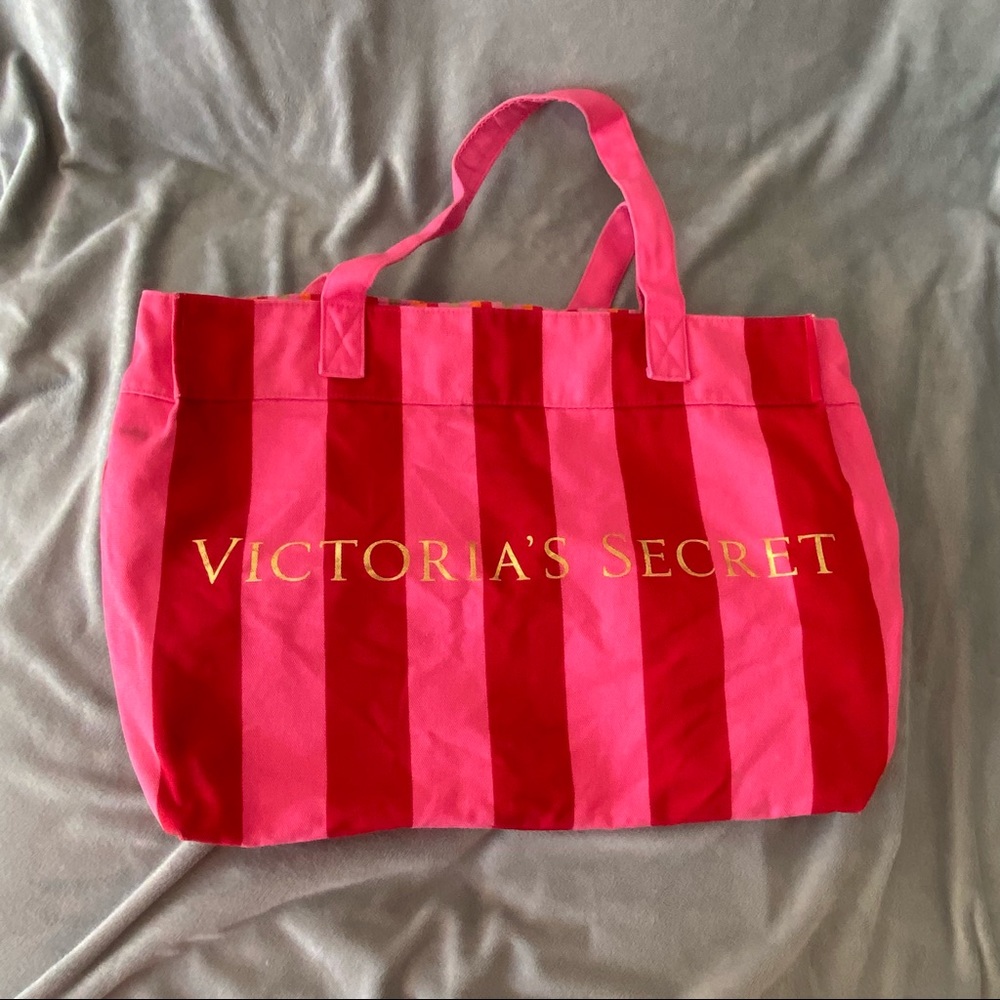 Victoria's Secret Striped Pink & Red Tote